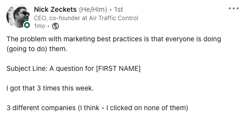 Nick Zeckets bad personalized marketing