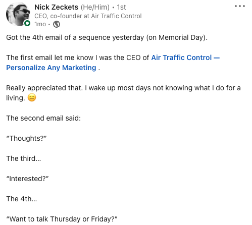 Nick Zeckets bad personalized marketing